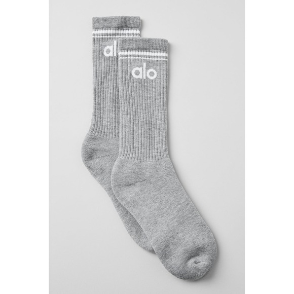 ALO Yoga Accessories - ALO Yoga Throwback Sock Unisex M Athletic Heather Grey/White New Retro Casual